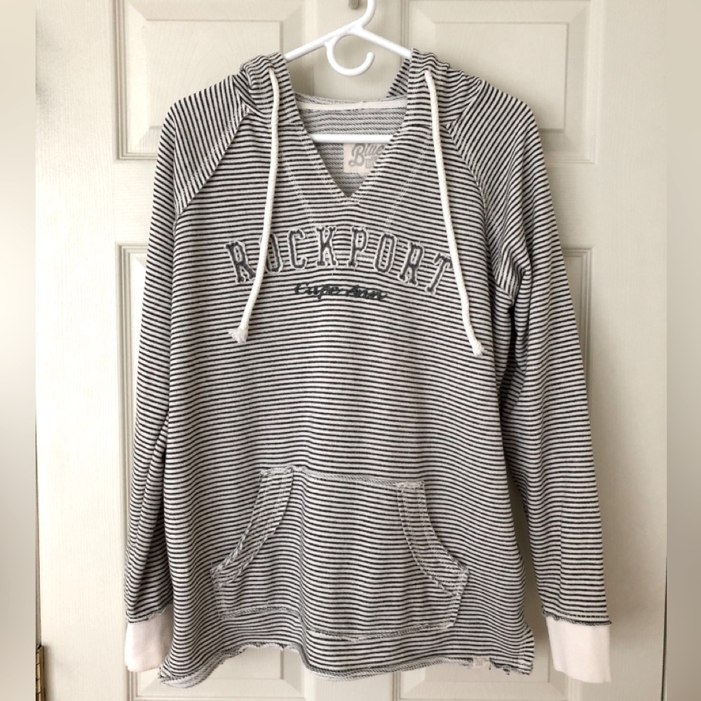 Blue 84 Rockport Cape Ann Striped Hoodie Gray White Size Large